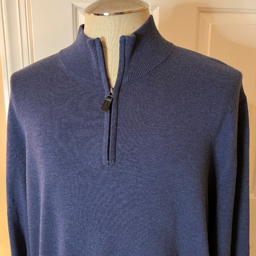NWT Jos. A. Bank Traveler Navy Blue Quarter Zip Pullover Pima Cotton Sweater XXL - Picture 3 of 5